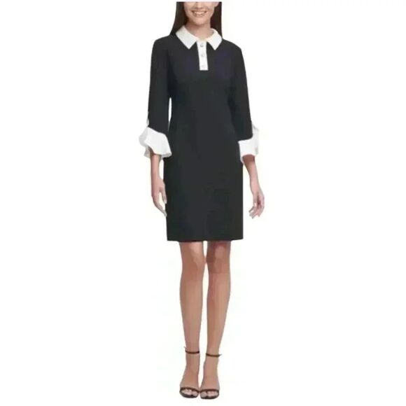 Shelby & Palmer Women's Black Poly/Spandex w Off White Ruffles on Sleeves & Gold - Picture 1 of 13